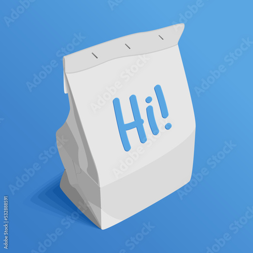 Vector Paper Bag  Realistic In Blue Background Still Life