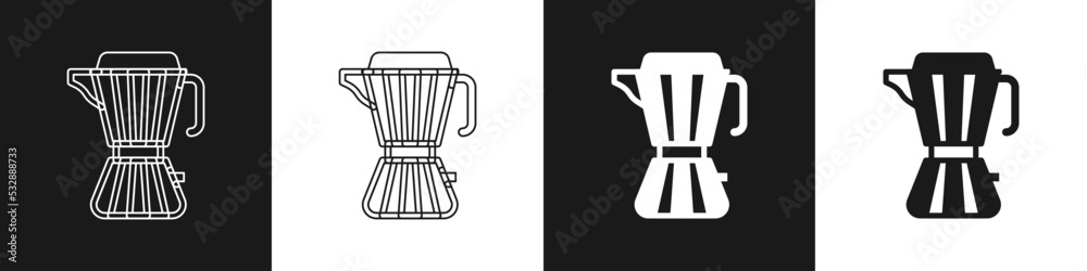 Set Coffee maker moca pot icon isolated on black and white background. Vector Set Coffee maker moca pot icon isolated on black and white background. Vector