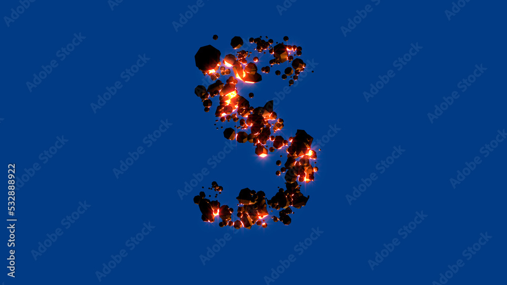 fire stones font - glowing red letter S, isolated - object 3D rendering fire stones font - glowing red letter S, isolated - object 3D rendering