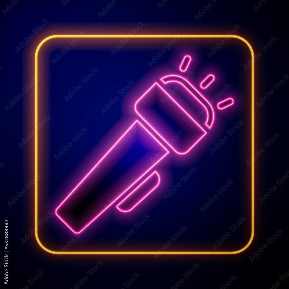Glowing neon Flashlight icon isolated on black background. Vector Glowing neon Flashlight icon isolated on black background. Vector