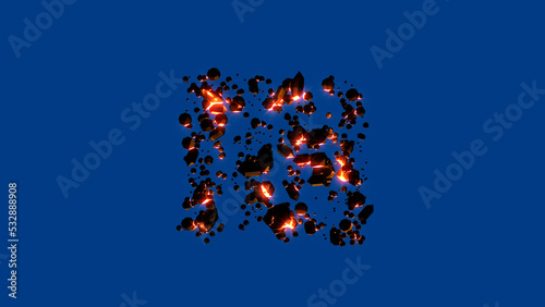 burning rocks font - lighting red shekel sign  isolated - object 3D illustration