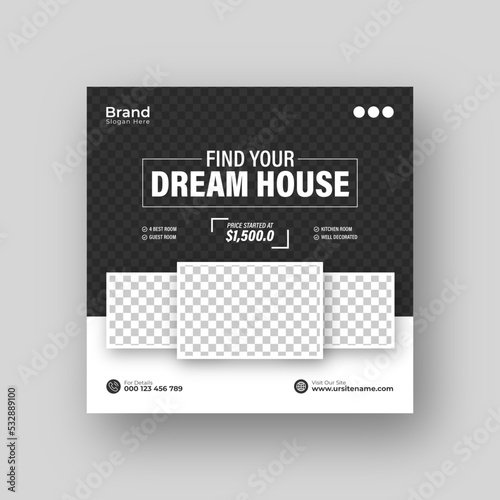 Real estate house social media Instagram post or web banner template	