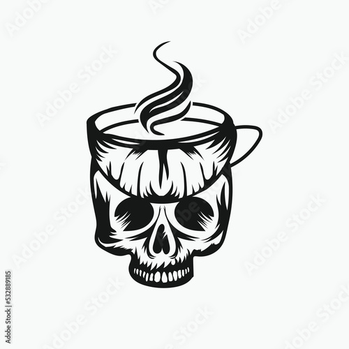 Coffee mug with skull art illustration vector graphic