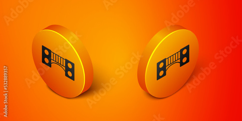 Isometric Playground kids bridge icon isolated on orange background. Orange circle button. Vector