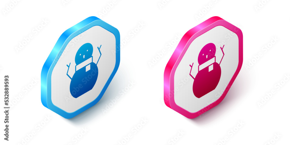 Isometric Christmas snowman icon isolated on white background. Merry Christmas and Happy New Year. Hexagon button. Vector Isometric Christmas snowman icon isolated on white background. Merry Christmas and Happy New Year. Hexagon button. Vector