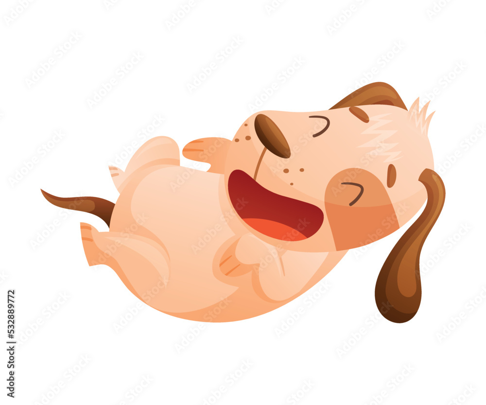 Cute Dog as Domestic Pet Rolling on Its Back Playing Vector Illustration