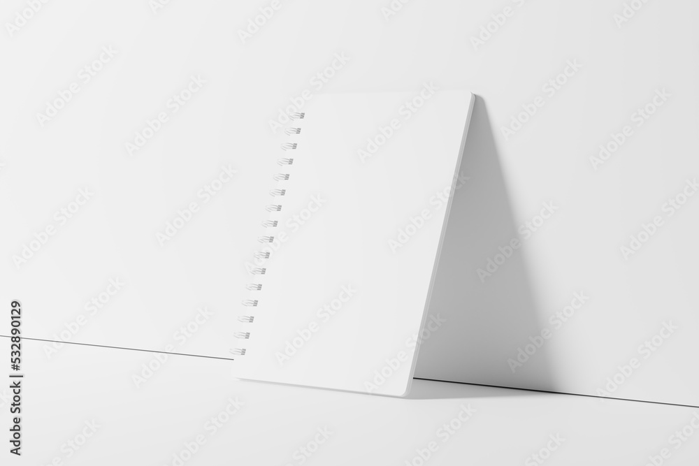 A4 A5 Rounded Corner Spiral Notebook 3D Rendering White Blank Mockup A4 A5 Rounded Corner Spiral Notebook 3D Rendering White Blank Mockup