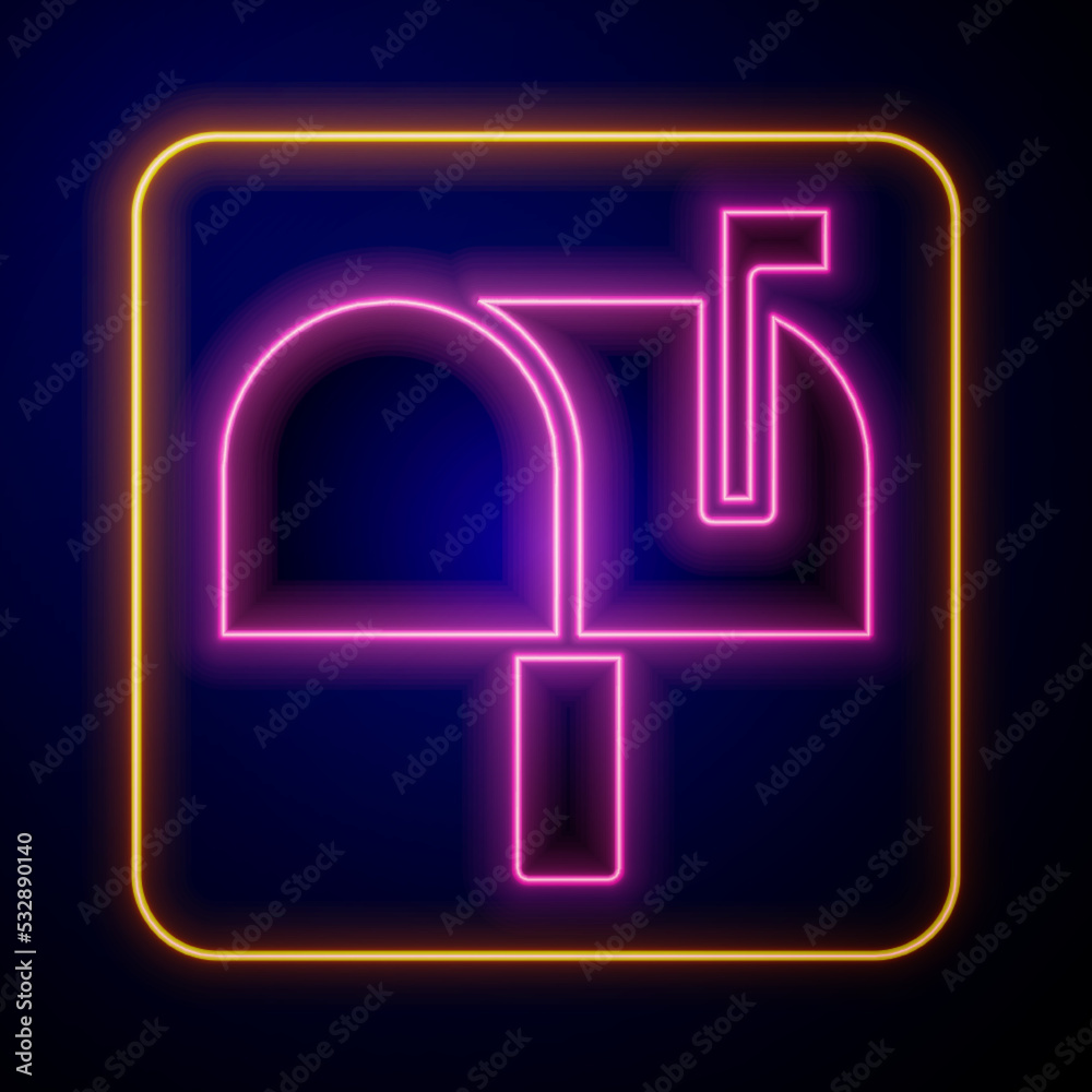 Glowing neon Mail box icon isolated on black background. Mailbox icon. Mail postbox on pole with flag. Vector Glowing neon Mail box icon isolated on black background. Mailbox icon. Mail postbox on pole with flag. Vector