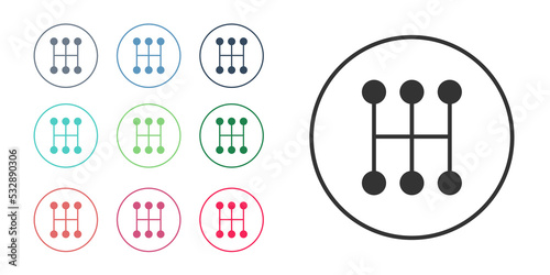Black Gear shifter icon isolated on white background. Manual transmission icon. Set icons colorful. Vector
