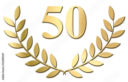 Gold laurel wreath 50 PNG isolated on a white background	