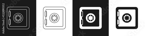 Set Safe icon isolated on black and white background. The door safe a bank vault with a combination lock. Reliable Data Protection. Vector