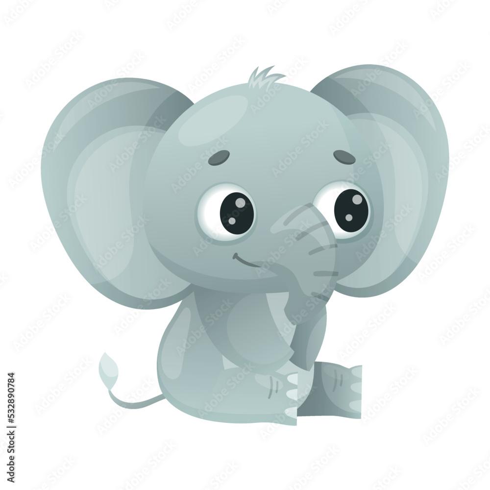 Funny Grey Elephant with Large Ear Flaps and Trunk Sitting Vector Illustration Funny Grey Elephant with Large Ear Flaps and Trunk Sitting Vector Illustration