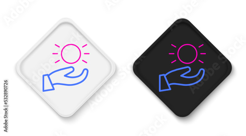 Line Ball levitating above hand icon isolated on white background. Levitation symbol. Colorful outline concept. Vector