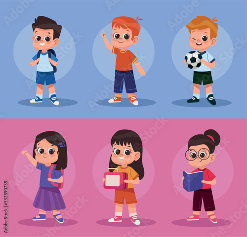 six little students kids