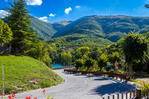 Lago di Fiastra, reservoir in the province of Macerata, Marche region, Italy. Within the Monti Sibillini National Park.