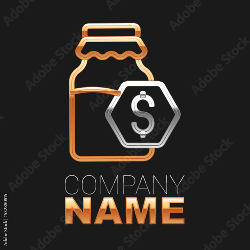 Line Sale in jar of honey icon isolated on black background. Food bank. Sweet natural food symbol. Colorful outline concept. Vector