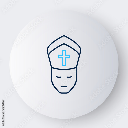 Line Pope icon isolated on white background. Pope hat. Holy father. Colorful outline concept. Vector