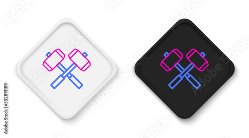 Line Medieval crossed battle hammers icon isolated on white background. Colorful outline concept. Vector