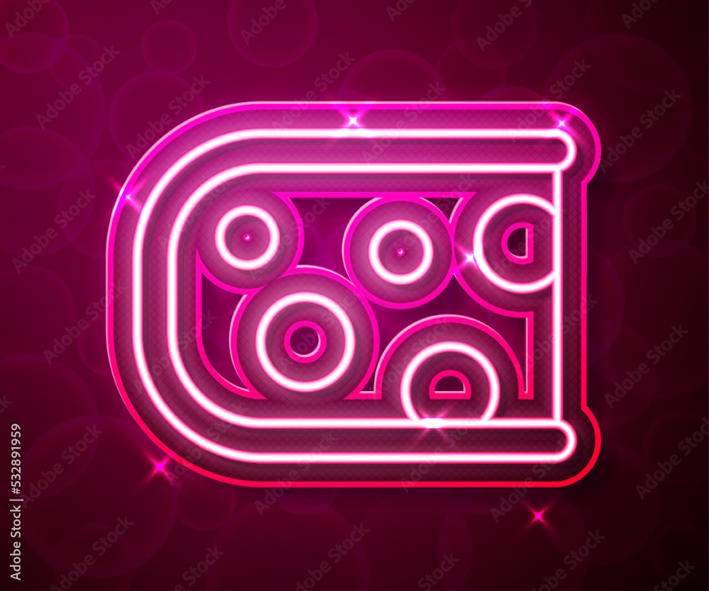 Glowing neon line Cheese icon isolated on red background. Vector