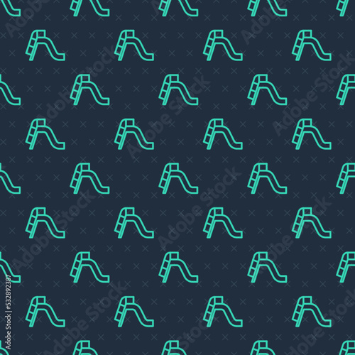 Green line Slide playground icon isolated seamless pattern on blue background. Childrens slide. Vector