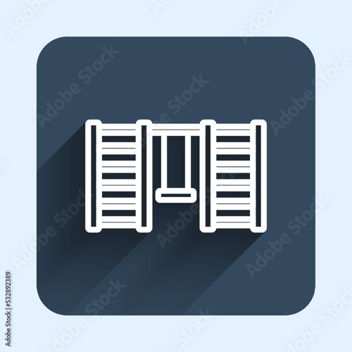 White line Wooden Swedish wall icon isolated with long shadow background. Swedish stairs. Blue square button. Vector