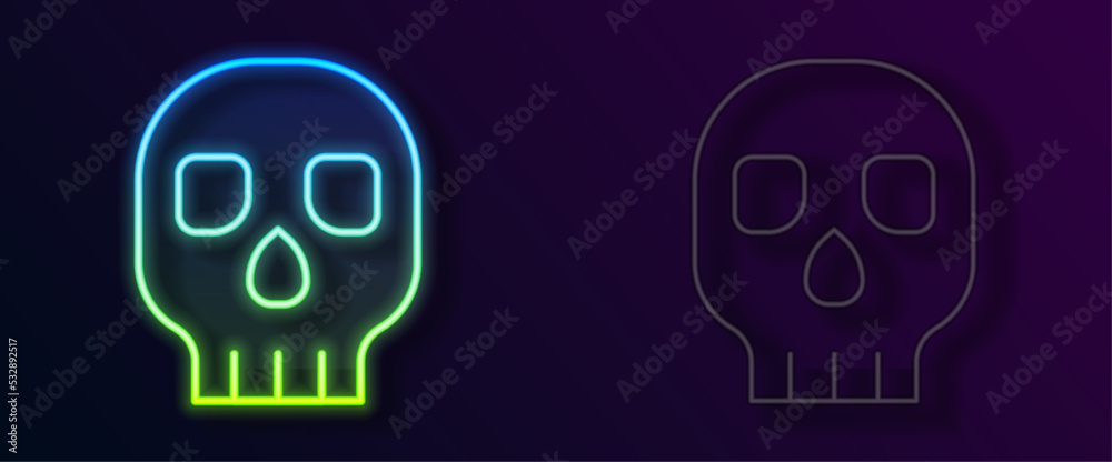 Glowing neon line Skull icon isolated on black background. Happy Halloween party. Vector Glowing neon line Skull icon isolated on black background. Happy Halloween party. Vector