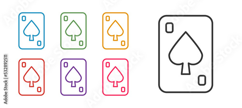 Set line Playing cards icon isolated on white background. Casino gambling. Set icons colorful. Vector
