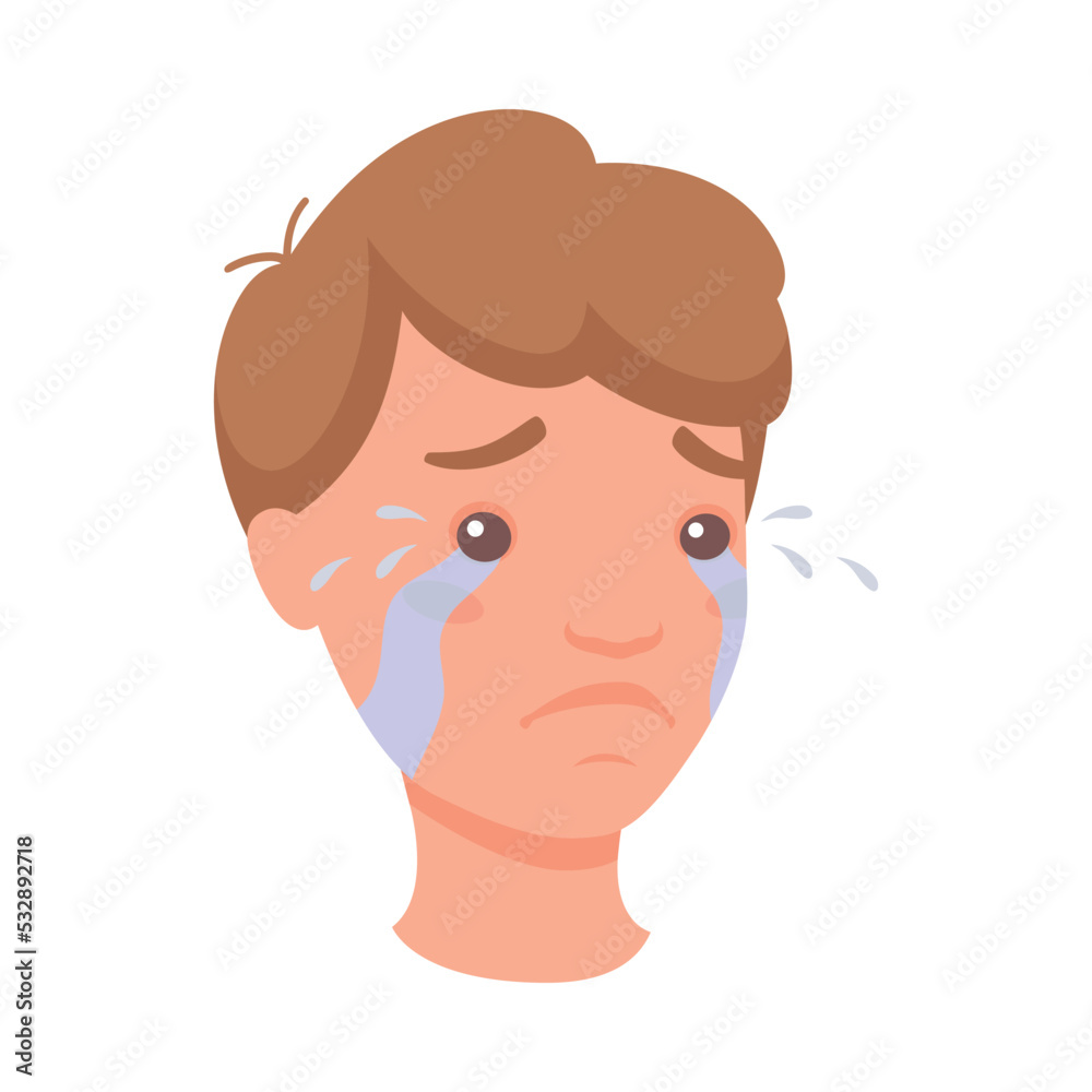 Man Head Showing Sad Face Expression and Emotion Crying Half-turned Vector Illustration Man Head Showing Sad Face Expression and Emotion Crying Half-turned Vector Illustration