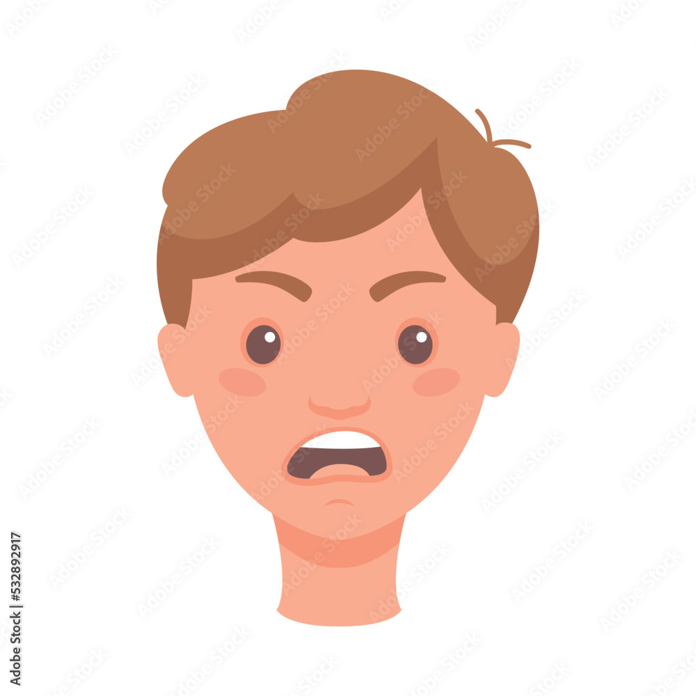 Man Head Showing Angry Face Expression and Emotion Frowning Front Vector Illustration Man Head Showing Angry Face Expression and Emotion Frowning Front Vector Illustration