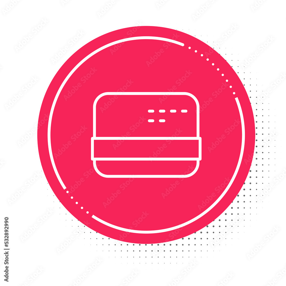 White line Credit card icon isolated on white background. Online payment. Cash withdrawal. Financial operations. Shopping sign. Red circle button. Vector White line Credit card icon isolated on white background. Online payment. Cash withdrawal. Financial operations. Shopping sign. Red circle button. Vector