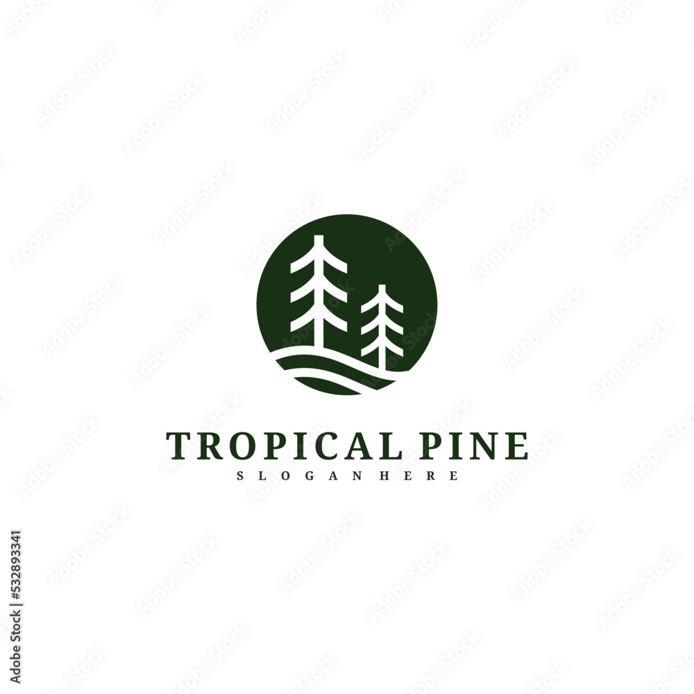 Obraz premium Pine Tree logo design vector template, Tropical forest logo concepts illustration.