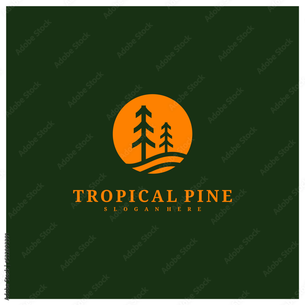 Naklejka premium Pine Tree logo design vector template, Tropical forest logo concepts illustration.