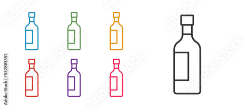 Set line Bottle of wine icon isolated on white background. Set icons colorful. Vector