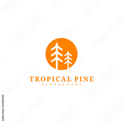 Pine Tree logo design vector template, Tropical forest logo concepts illustration.