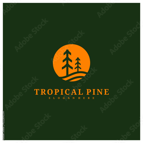 Pine Tree logo design vector template, Tropical forest logo concepts illustration.
