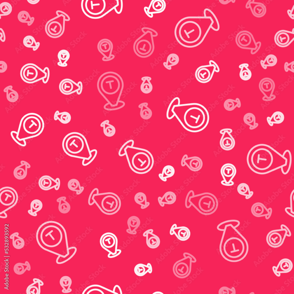 White line Map pointer with taxi car icon isolated seamless pattern on red background. Location symbol. Vector White line Map pointer with taxi car icon isolated seamless pattern on red background. Location symbol. Vector