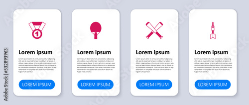 Set Dart arrow, Crossed baseball bat, Racket and Medal. Business infographic template. Vector