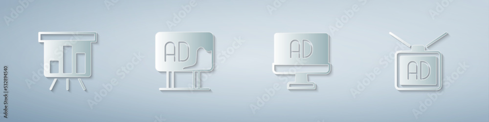Set Board with graph chart, Advertising, and . Paper art style. Vector