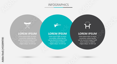 Set Fishing harpoon, Camping folding chair and . Business infographic template. Vector