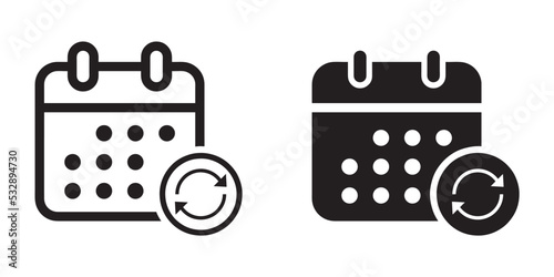 ofvs142 OutlineFilledVectorSign ofvs - calendar synchronization vector icon . isolated transparent . month week day . black outline and filled version . AI 10 / EPS 10 . g11481
