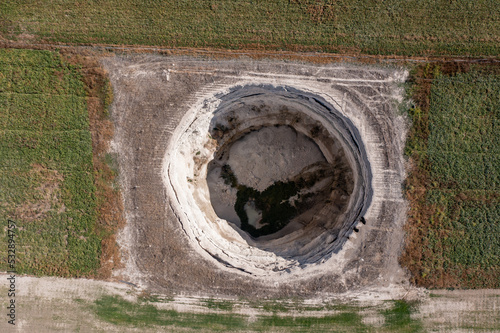 Aerial view of sinkholes in a farm photo