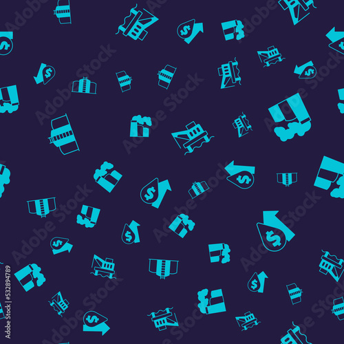 Set Oil tank storage, and gas industrial factory, platform the sea and price increase on seamless pattern. Vector