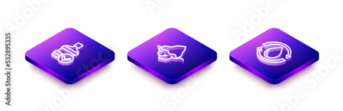 Set Isometric line Big bottle with clean water, Iceberg and Recycle aqua icon. Vector