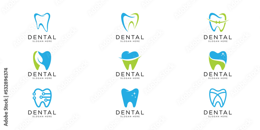 set of dental logo design vector