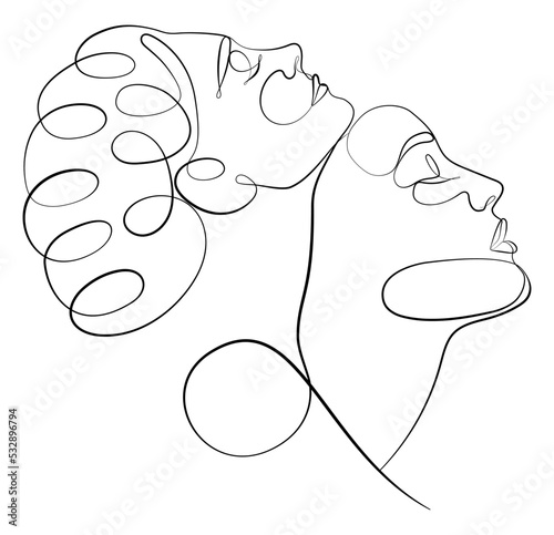 The hand draws faces with one continuous line.