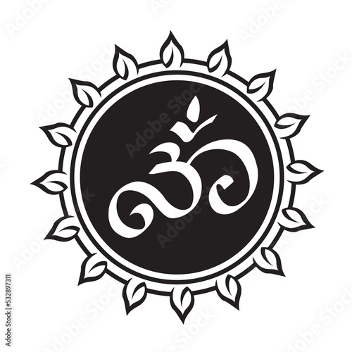 Circular pattern in form of mandala with flower Henna  Mehndi tattoo decoration. Decorative ornament in oriental style with ancient Hindu mantra OM. Outline doodle vector illustration.