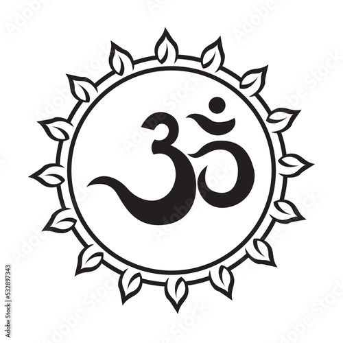 Circular pattern in form of mandala with flower Henna  Mehndi tattoo decoration. Decorative ornament in oriental style with ancient Hindu mantra OM. Outline doodle vector illustration.