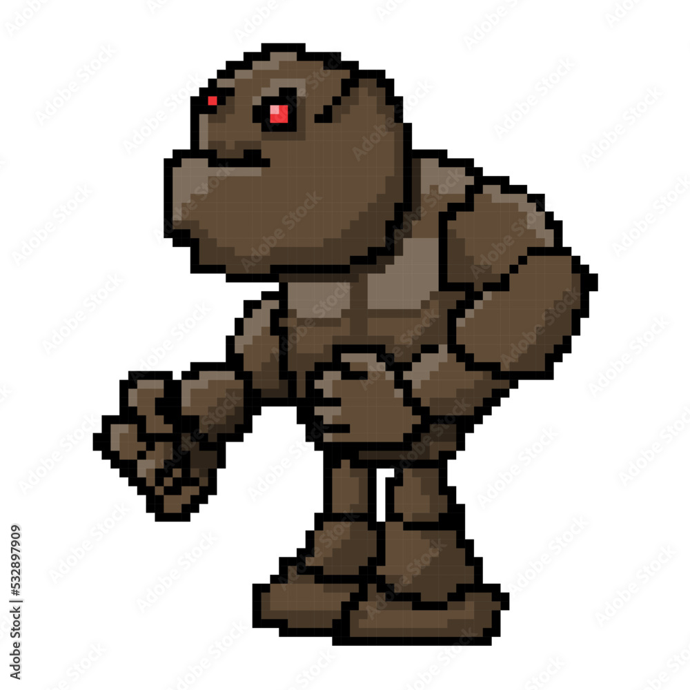 Pixel character golem for games and websites. Vector illustration