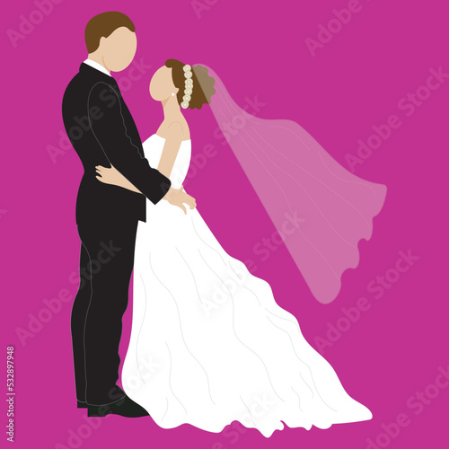 Vector illustration of beautiful wedding couple    lovely wedding couple illustration  bride and groom vector art for wedding card   