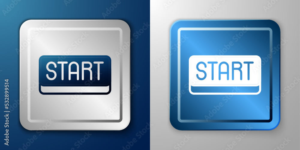 White Ribbon in finishing line icon isolated on blue and grey background. Symbol of finish line. Sport symbol or business concept. Silver and blue square button. Vector White Ribbon in finishing line icon isolated on blue and grey background. Symbol of finish line. Sport symbol or business concept. Silver and blue square button. Vector